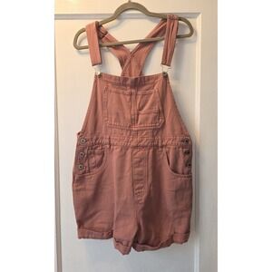 Wish List Jeans Denim Shortalls Womens Dusty Rose Cuffed Retro Bib Overalls. L
